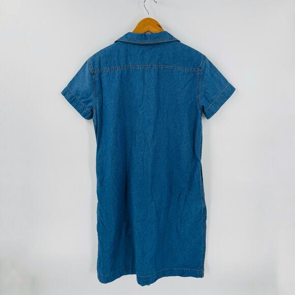 The Vermont Country Store Denim Popover Dress Blue Short Sleeve Cotton Size S - Picture 2 of 6